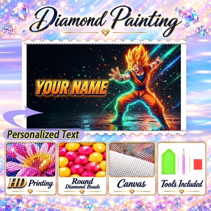 Personalized Dragon Ball Goku Diamond Art Custom Name 5D Diamond Painting Full Drill DIY Craft