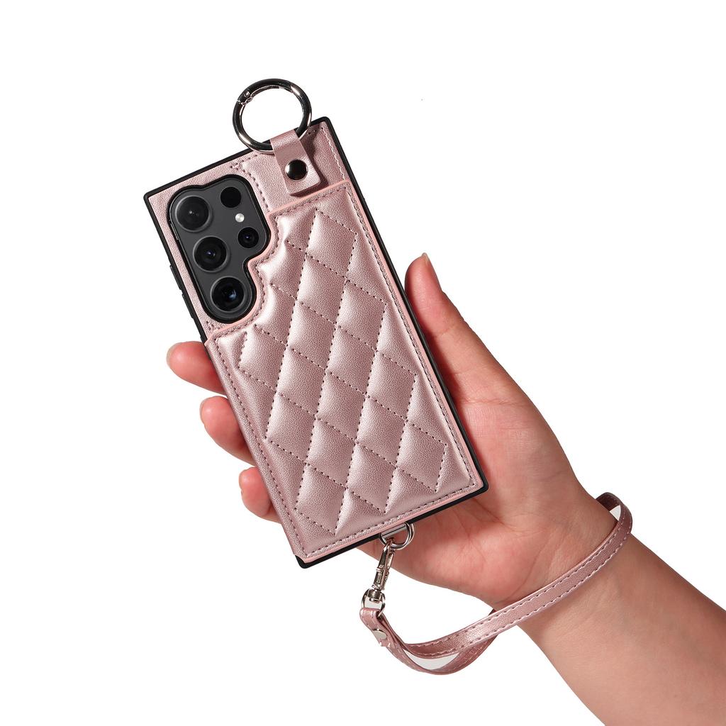 Suitable for Samsung S24 mobile phone case A25 rhombus small fragrant wind card ring bracket portable rope A05S anti-drop