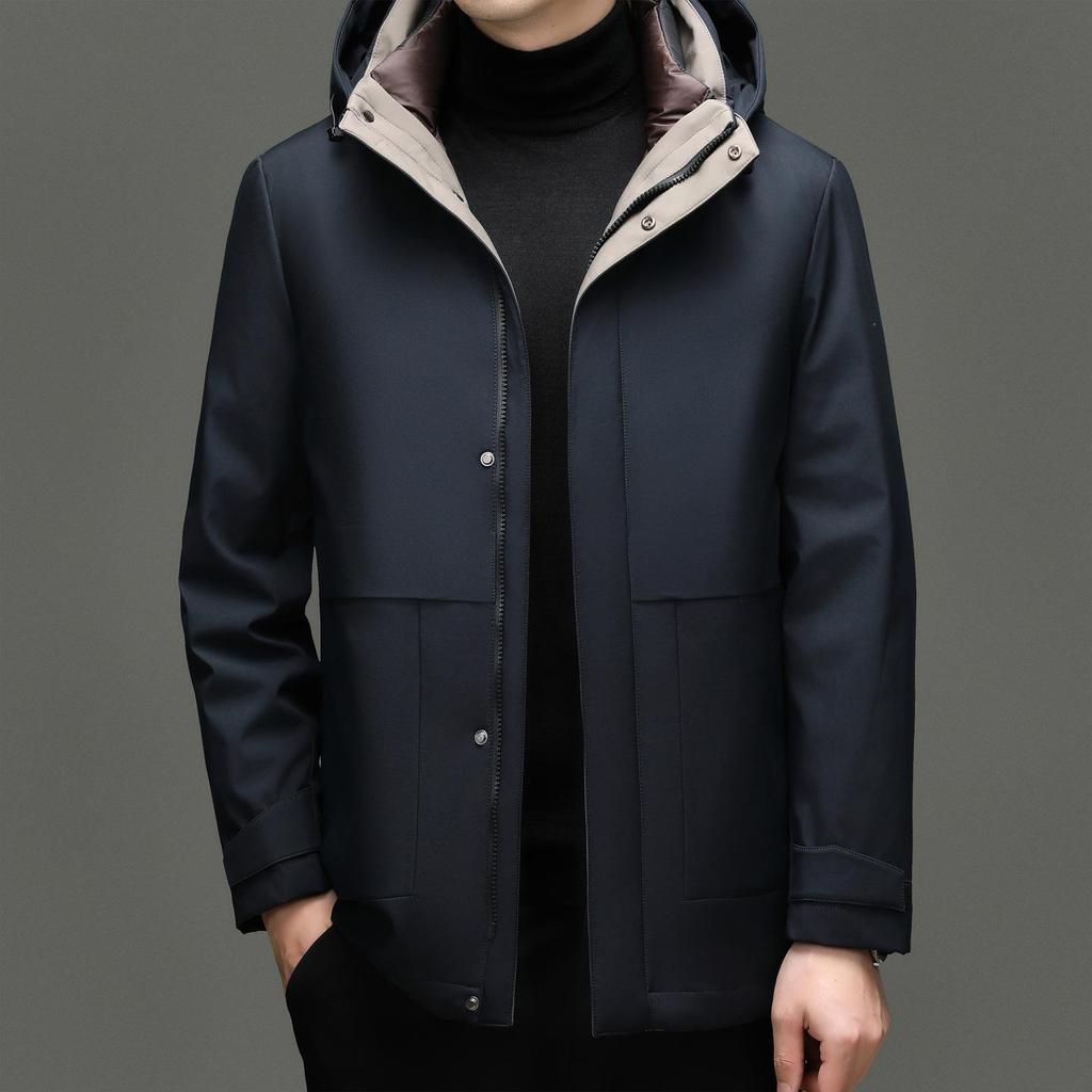 Men's Fashionable Hooded Winter Jacket with Detachable Liner - 90% Duck Down, Cold-Resistant, Ideal for Middle-Aged