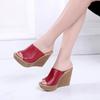 European and American fashion slope high-heeled cool slippers women's 2025 spring new fish mouth open-toed thick-soled large-size cool slippers
