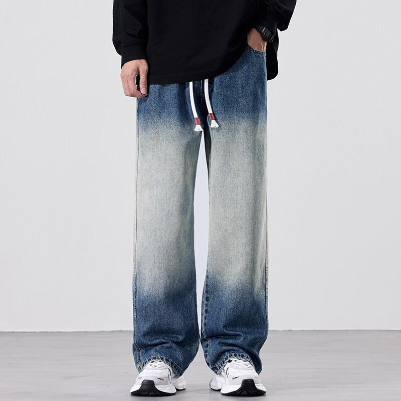 Cozy Up Mens Gradient Jeans Loose Graphic Pants Punk High Waist Bottom Jeans with Pocket