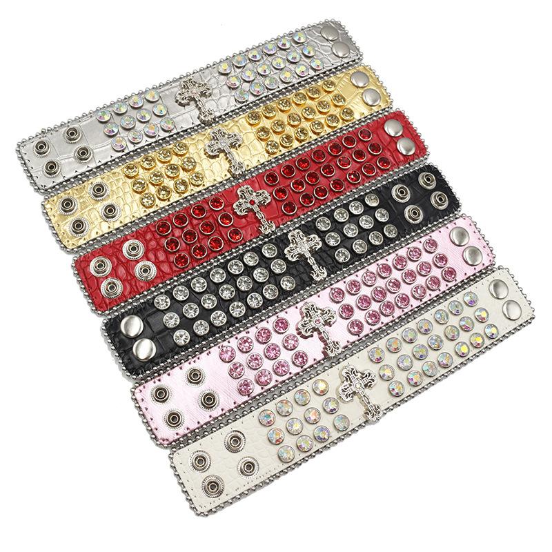 Designed PU Leather Bracelet European and American Hip-hop Punk Full of Diamonds and Rhinestones Bracelet