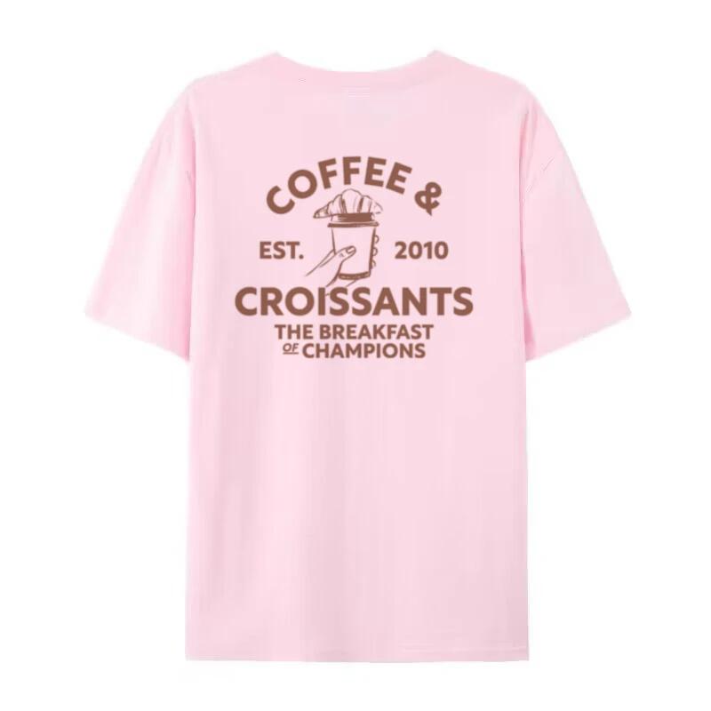 Kaffee Croissants Damen T-Shirt Oversized Retro Ästhetik Streetwear Tops Süßes Frühstück Foodie T-Shirt Unisex Modekleidung