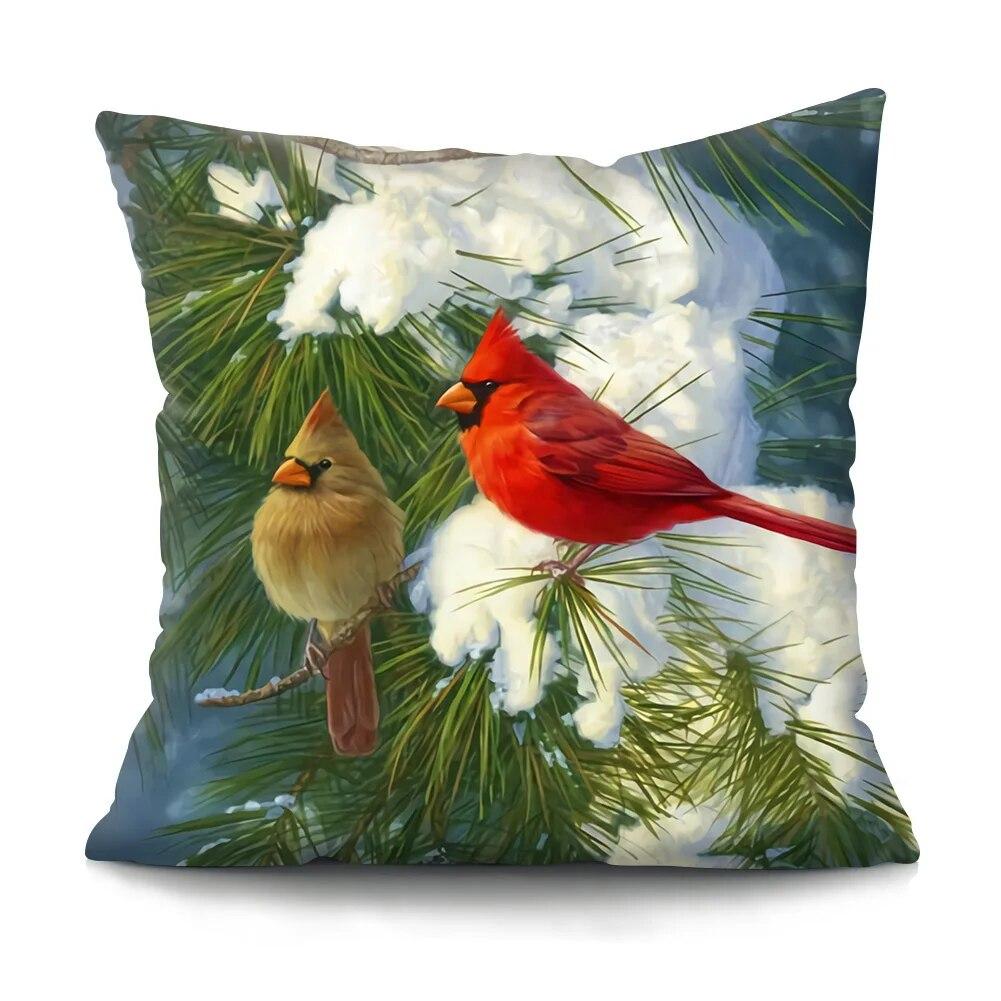 Bedroom Living Room Cushion Cover Oil Painting Bird Cushion Cover Chinese Style Car Sofa Home Decor Pillowcase