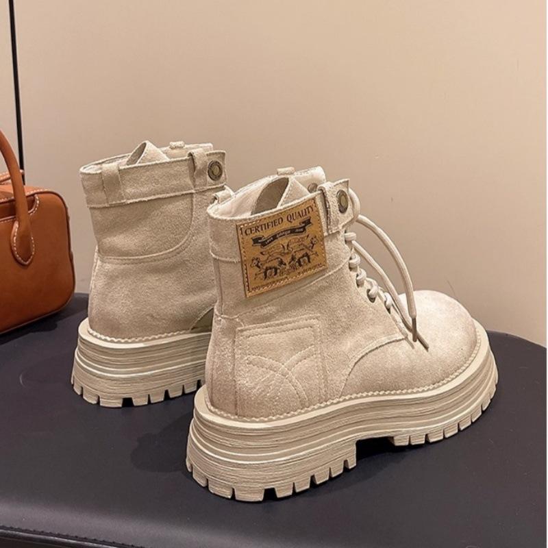 Dikke zool Martin laarzen damesschoenen 2025 lente en herfst nieuwe antislip rabarber laarzen dames Britse hoogteverhogende outdoor tooling korte laarzen