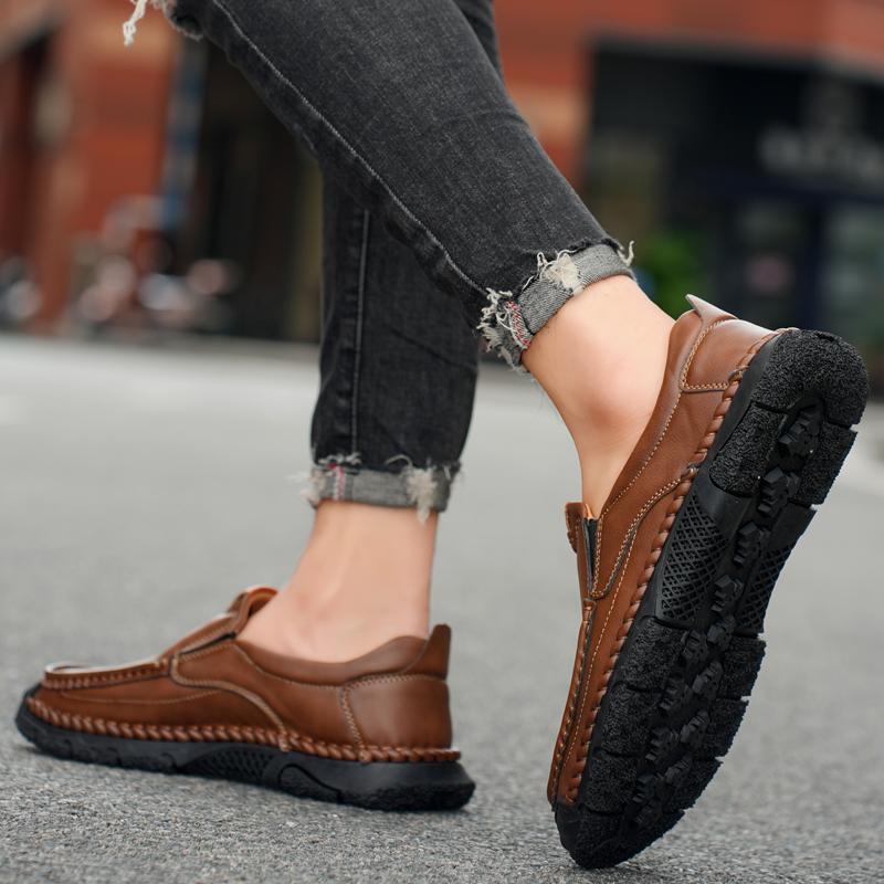 Fashion Men Casual Shoes Handmade Sewing Leather Loafers Comfortable Men's Shoes Quality Leather Flat Moccasins Men Sneakers Big Size 48