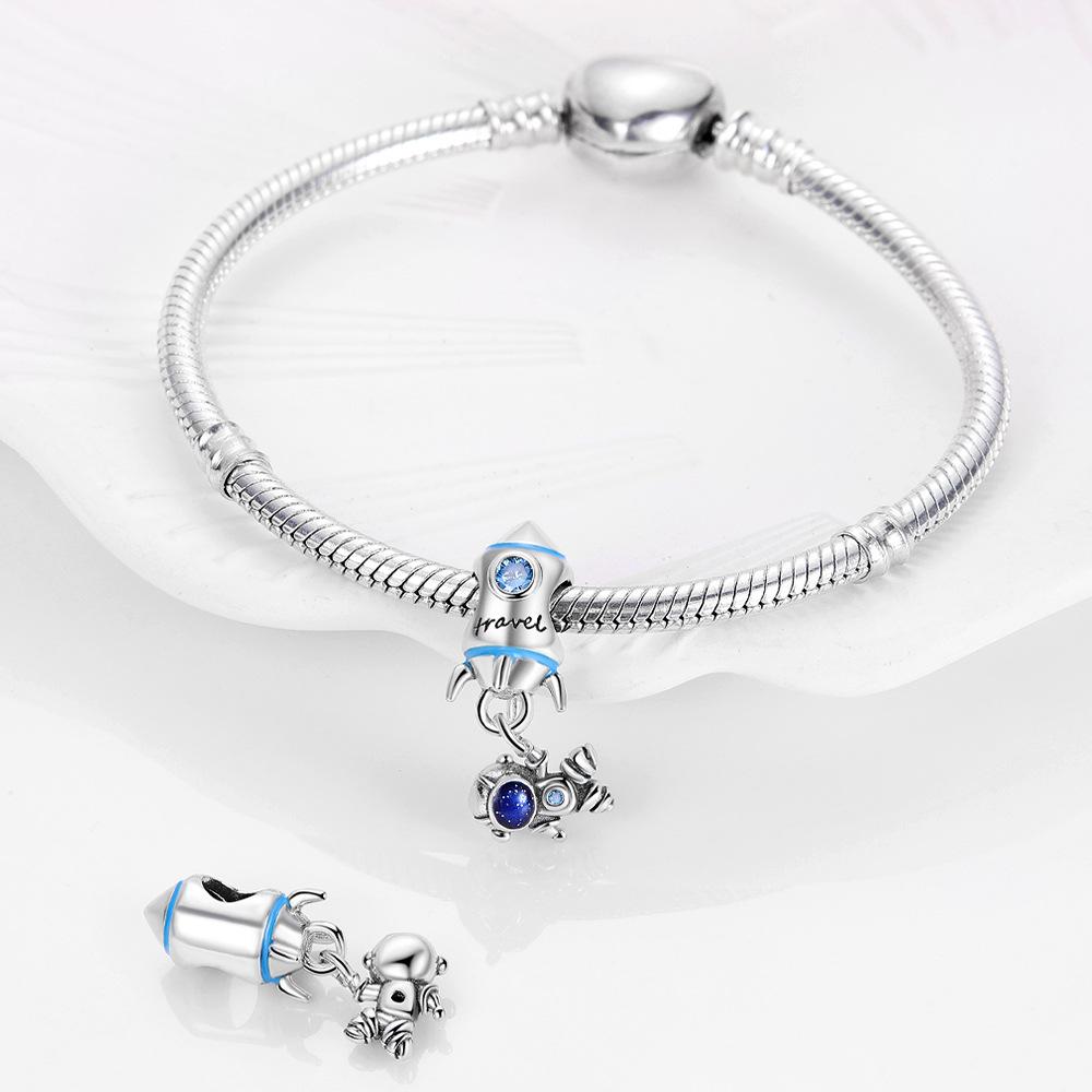 S925 Silver Astronaut Moon Pendant DIY Beaded Bracelet Necklace Handmade Jewelry Craft Kit