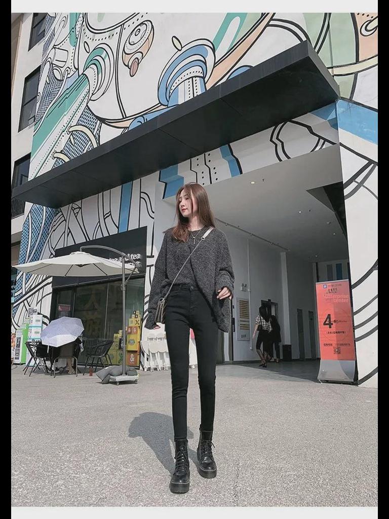 Women's Black High-Waist Slim Fit Elastic Pencil Jeans - 2022 Spring Collection