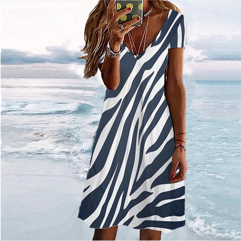 Summer Fashion Women's V Neck Short Sleeve Retro Style Printed  Dress Sex Short Skirt Dresses