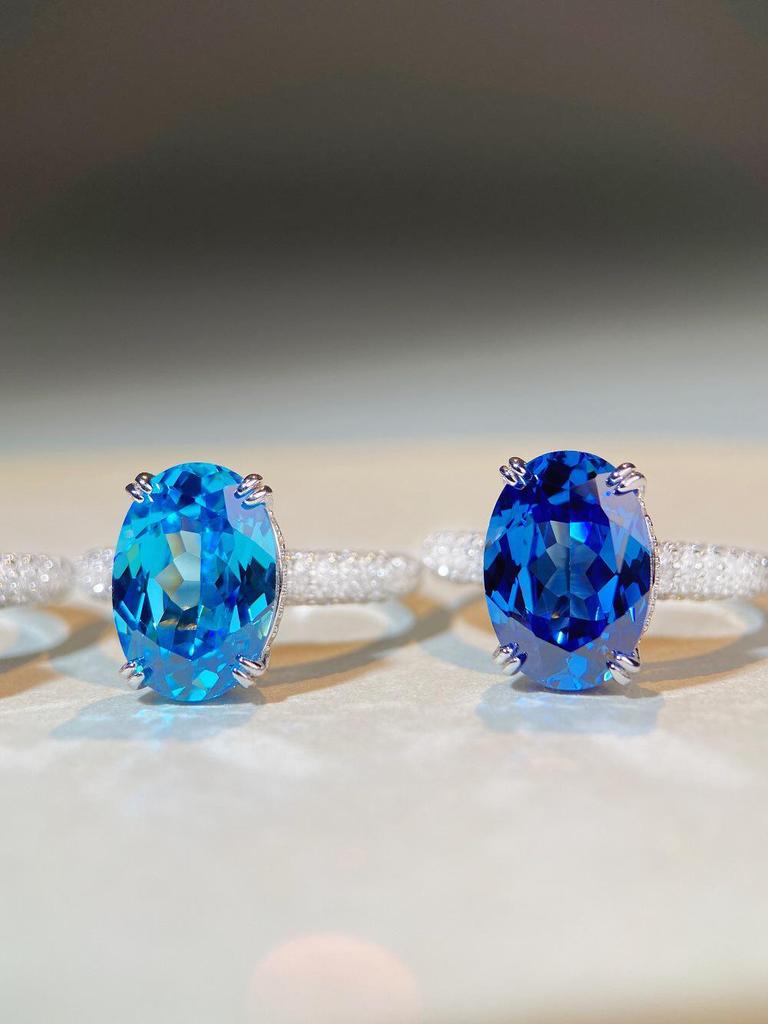 Blue Diamond Zirconia Pavé Women's Ring - High-End S925 Silver with High Carbon Diamond