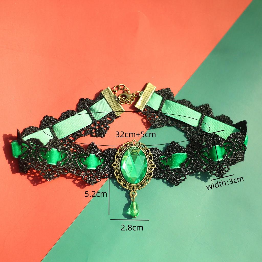 Lace Gothic Choker Necklace with Rhinestones - Victorian Style Collar Jewelry