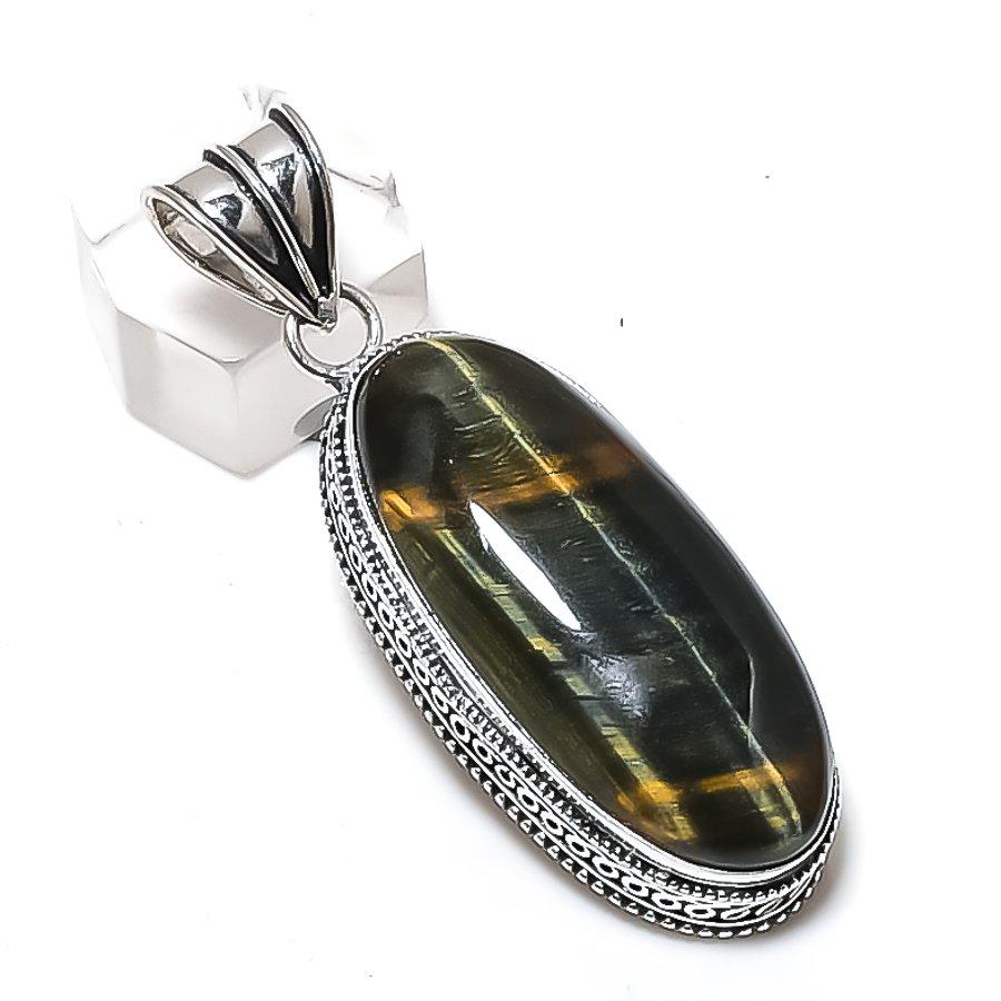 

Tiger Eye Gemstone Handmade 925 Sterling Silver Jewelry Pendant 2.32 j9Y28
