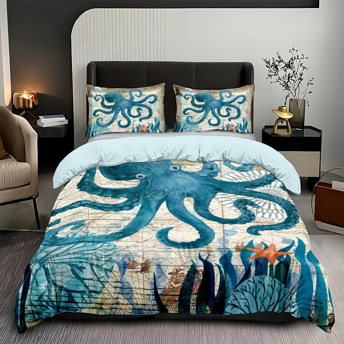 

Ocean Theme Quilt Cover Three-Piece Beach Shell 3D Digital Printing Quilt Cover Pillowcase 135x200