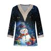 Women's Loose Casual Three-quarter Sleeve V-neck Lace Loose Christmas Print T-shirt Top