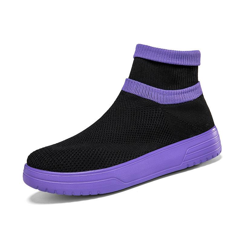 Autumn Breathable Mesh High-Top Casual Couple Socks Shoes - Men's Thick-Soled Flying Woven Sports Sneakers