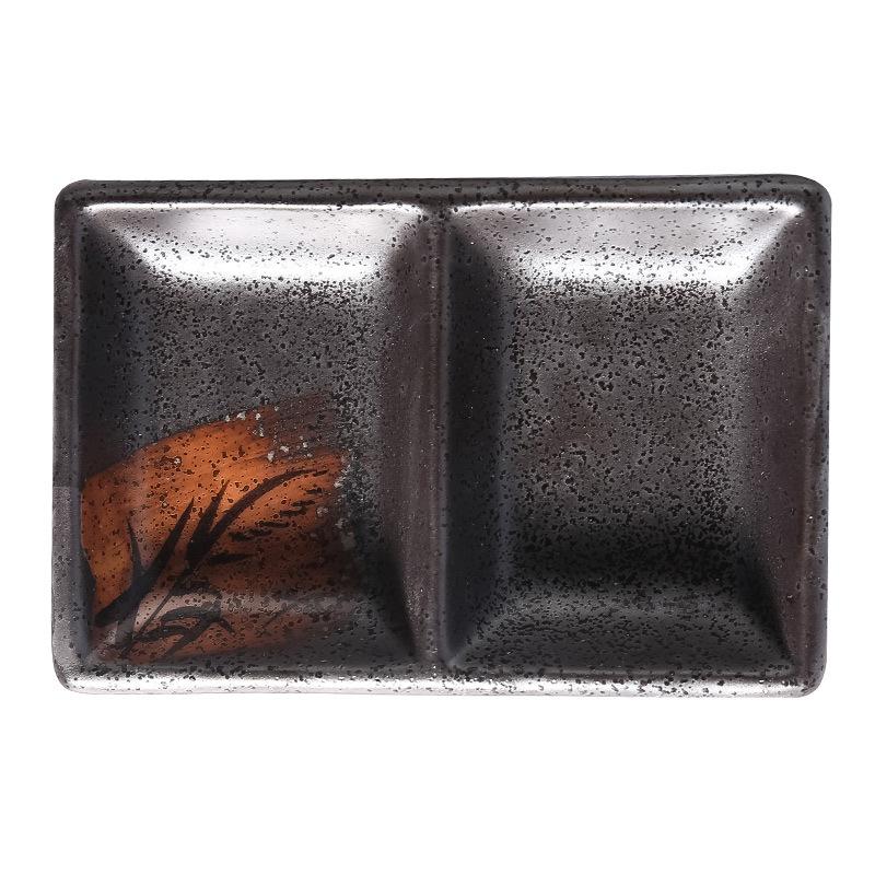 Japanese-Style Two-Grid Plate, Sauce Saucer, Barbecue Dipping Plate, Ceramic Snack Plate, Household Rectangular Saucer