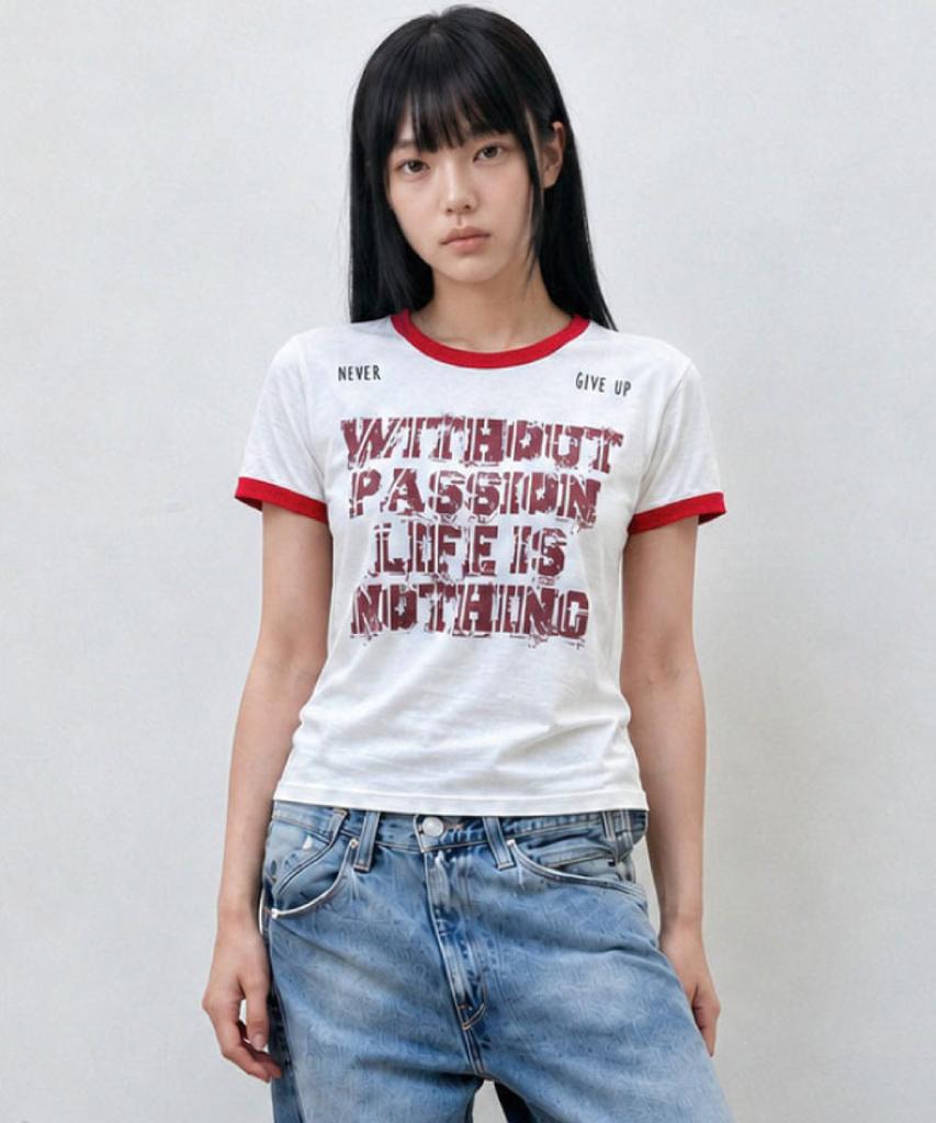 Damiswi Vintage Lettering Ringer T-Shirt_Red