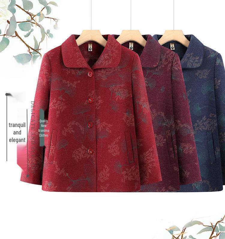 Grandma's High-End Autumn Wool Coat for Women, Turn-Down Collar, Perfect for Elderly and Middle-Aged Mothers