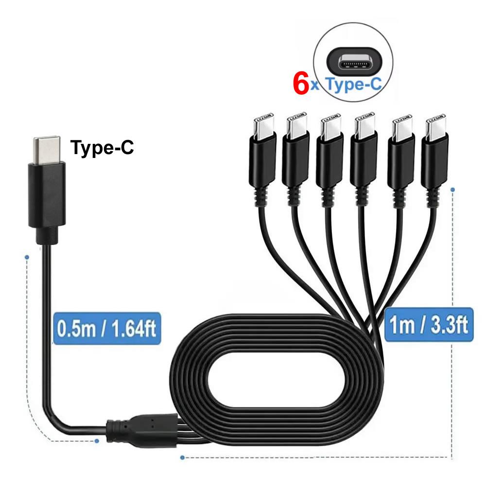 6 in 1 USB C PD Splitter Cable Multi USB C to Type C Male Charger Cord for 15 Pro / Android Phone Tablet Switch and More