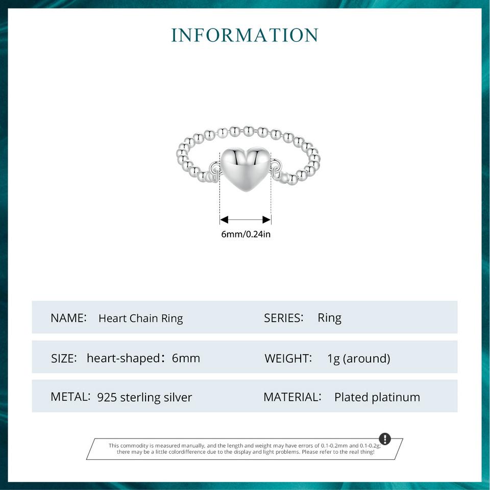 BAMOER 925 Sterling Silber Herz Ring Perlenkette Ring Original Design Feiner Schmuck Geschenk für Frauen Party