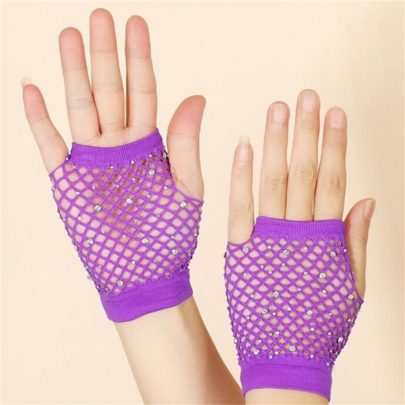 Sparkling Short Mesh Gloves For Nightclub Dance Event Summer Outdoor Comfortable Half Finger Wear