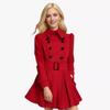 Womens Wool Coat Slim Fit Long Belted Trench Coat Winter Warm Outerwear European Style
