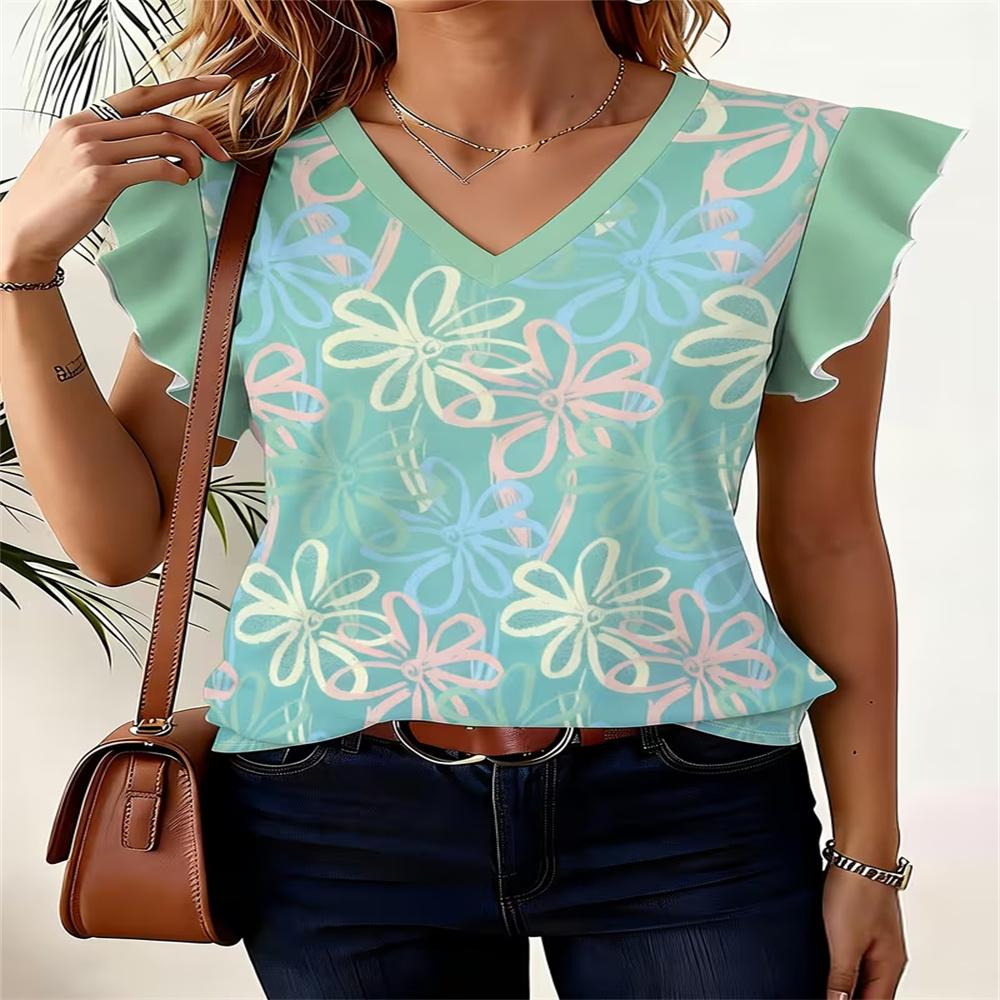 Dark Green Leopard Print High-Quality Women'S Full Print V-Neck Top