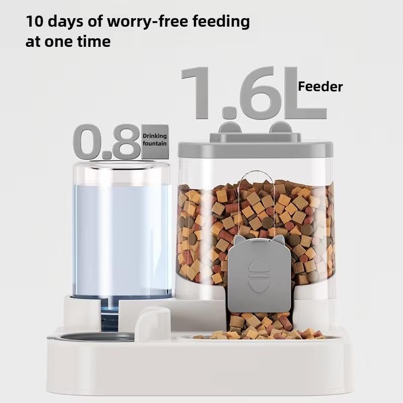 Large Capacity 2-in-1 Automatic Cat Food and Water Dispenser Dry/Wet Separation Durable Plastic Transparent Design Accessories