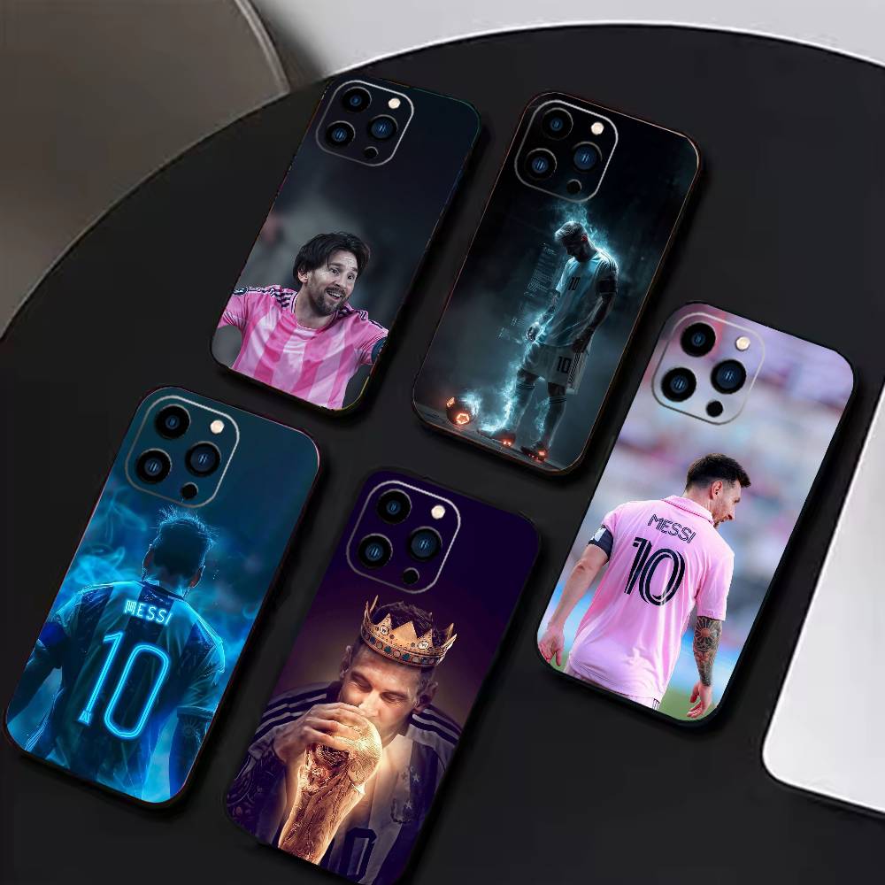 Football Star Messi Phone Case For iPhone 17 16 15 14 13 12 Max Plus Silicone Black Cover