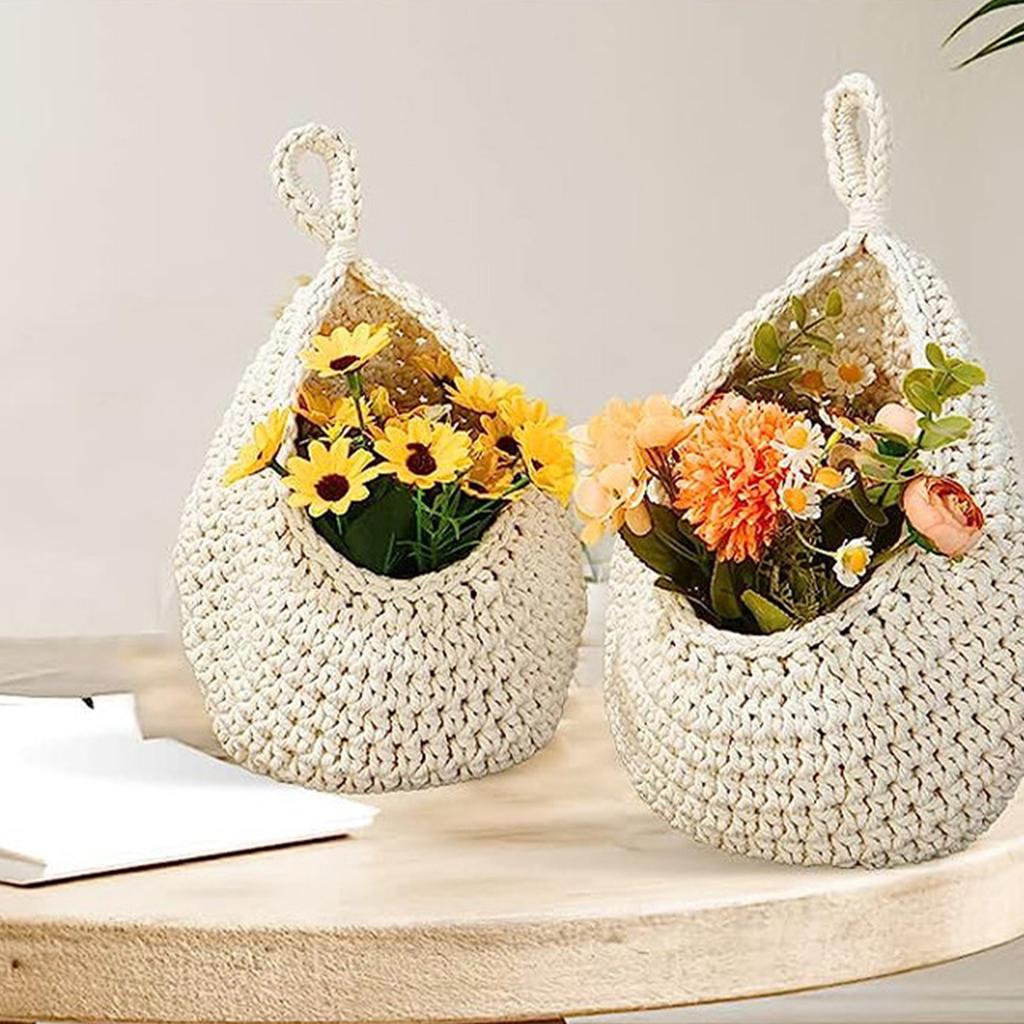 Hand-Woven Cotton Thread Decor Basket Teardrop Hanging Mesh Bag Bird Nest Drop-Shaped Fruit Vegetable Storage Mesh Bag