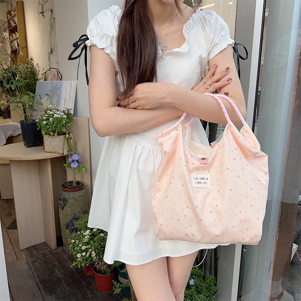Korean Cartoon Canvas Tote Bag for Women - Large Capacity Handbag for Shopping & Work