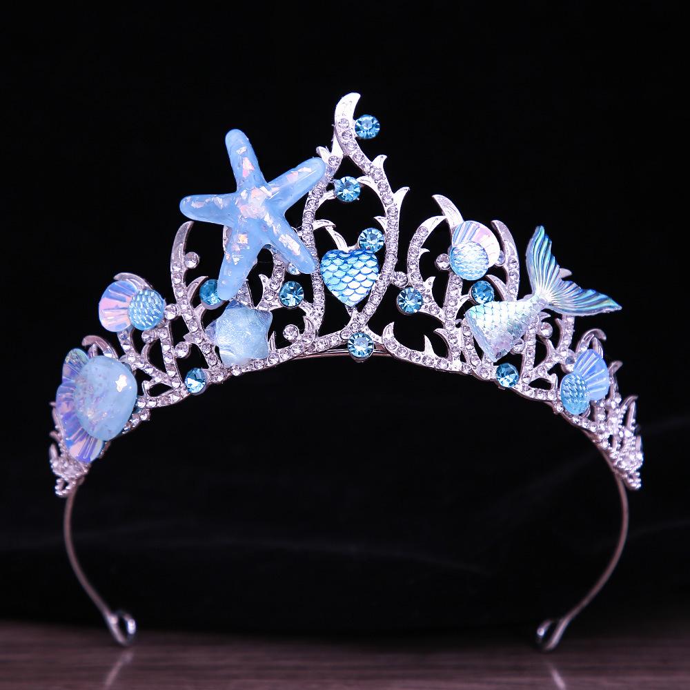 

DIEZI Princess Korean Pink Blue Crystal Starfish Crown Women Girls Birthday Wedding Bride Queen Bridal Tiaras Hair Headbands синий