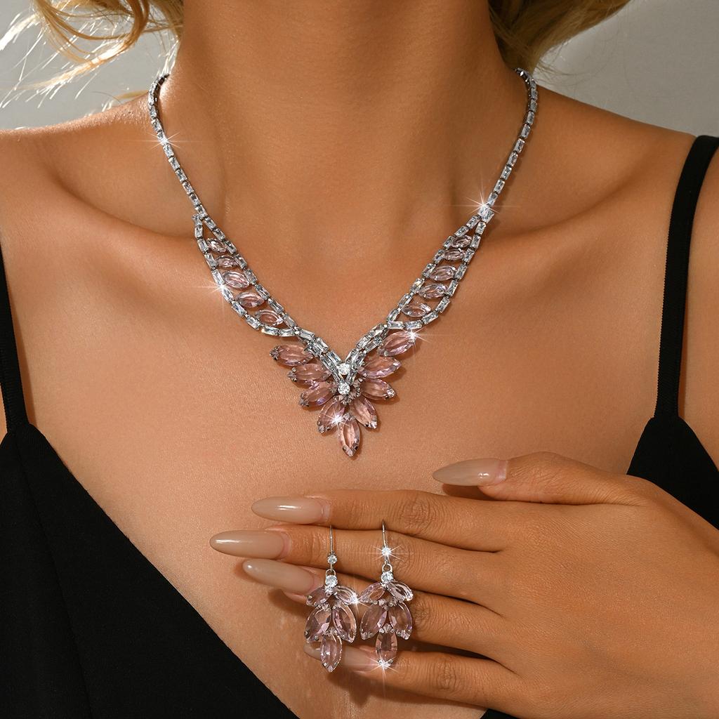 Women Party Wedding Dress Necklace Earrings Two-piece Jewelry Accessories