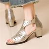 Fashion Summer Women Chunky High-Heeled Pumps Gold Silver Hollow Mesh Sandals Rome Gladiator Fish Mouth Zapatillas Mujer Elegantes