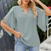 Sommer V-ausschnitt Lose Chiffon Hemd Frauen 2023 Fashion Solid Elegante Casual Bluse Kurzarm Casual Blütenblatt Hülse Tops 27967