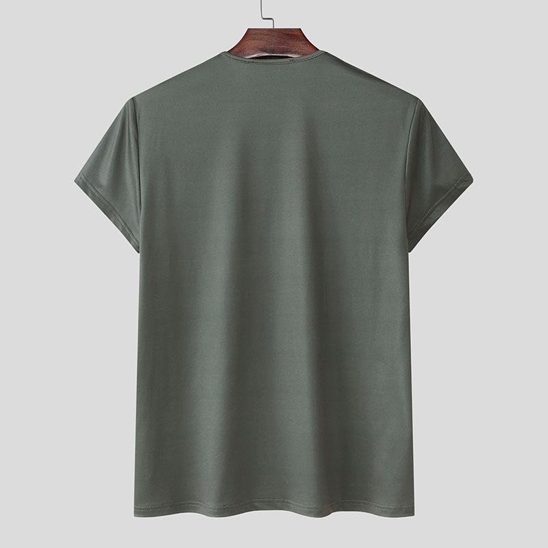 INCERUN Men Cutout V Neck Short Sleeves 3D Print Casual Fitted T-shirts Tops