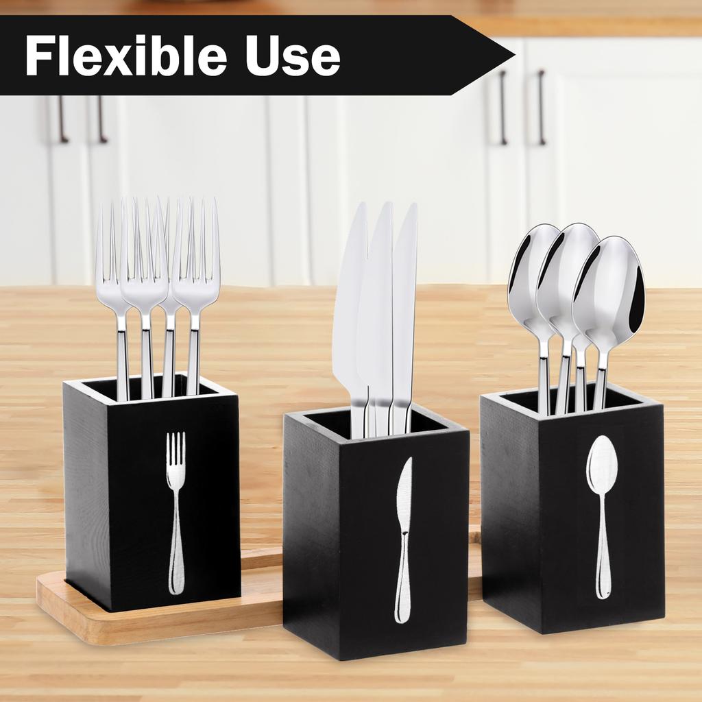 Wooden Utensil Storage Holder Flatware Silverware Organizers with Tray Home Kitchen Countertop Spoon Fork knife Holder