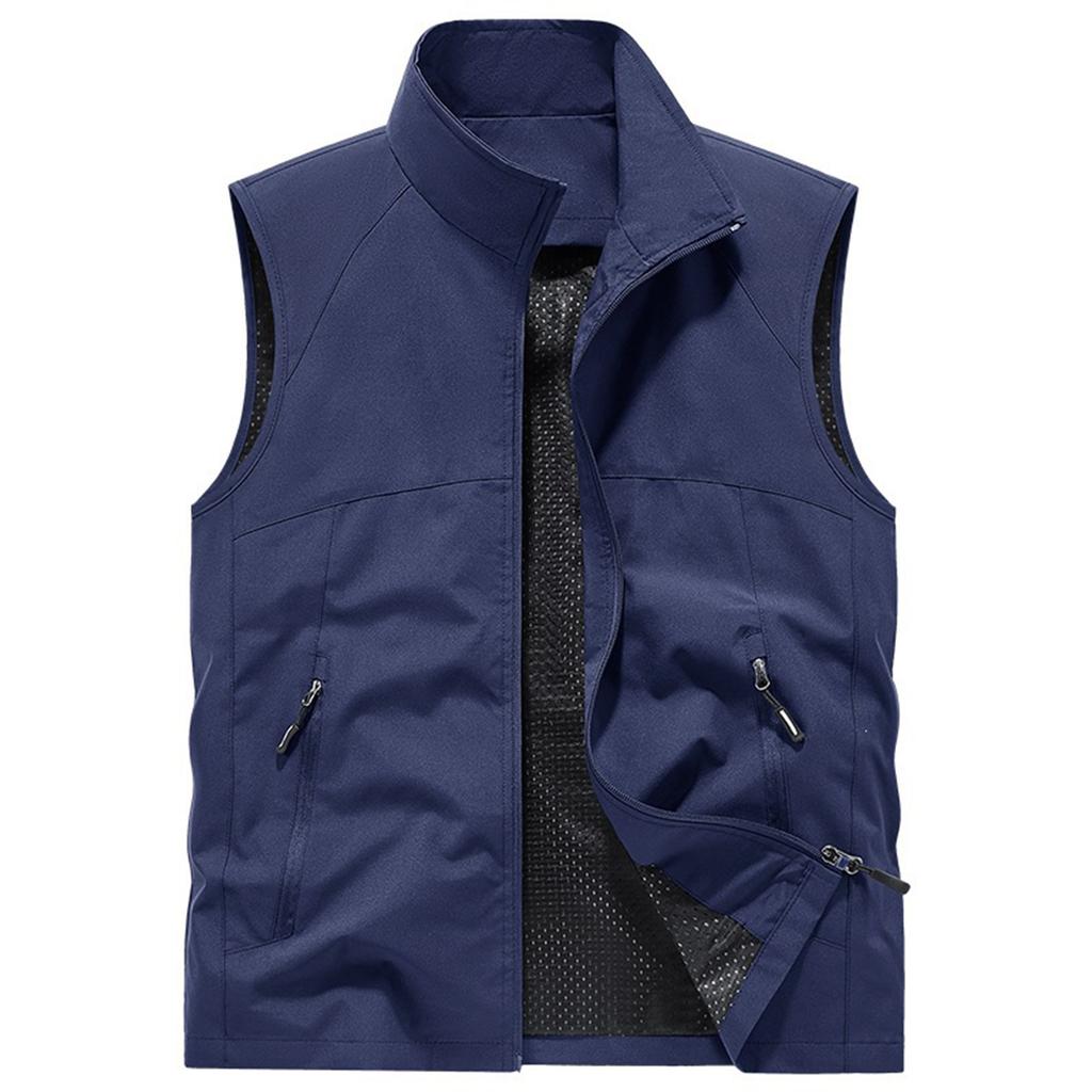 Herren Sommer Multifunktionale Tasche Angeln und Wandern Weste: Leichte ärmellose Jacke mit Stehkragen