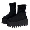 Elastic Thick-Soled Women's Winter Martin Boots 2025 - Black High-Heeled Height-Increasing Short Boots for Autumn