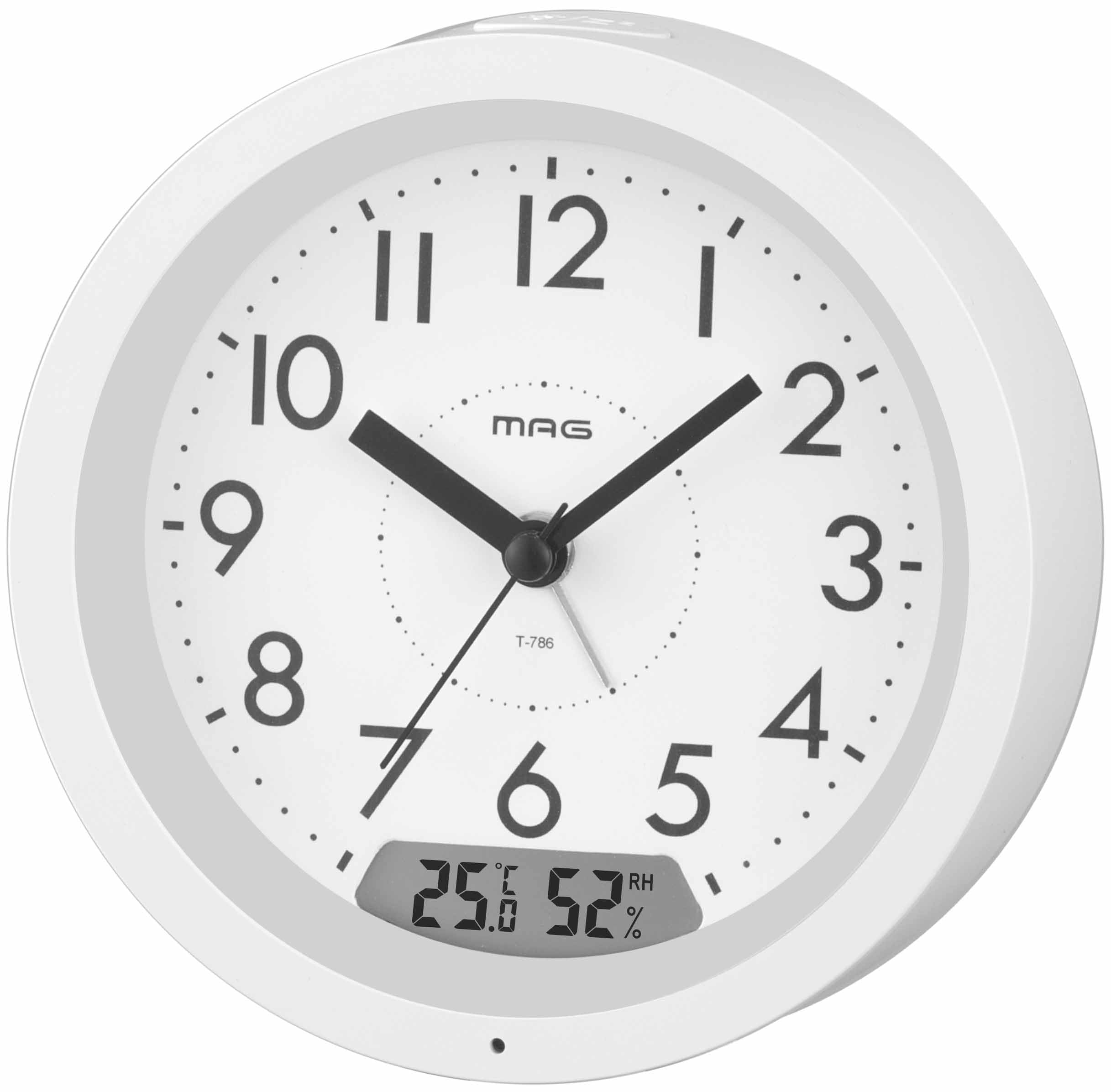 

MAG Alarm Automatic Continuous Second Ray Light White Clock, Lighting, Quiet, Hand, Snooze, Included, T-786WH-Z