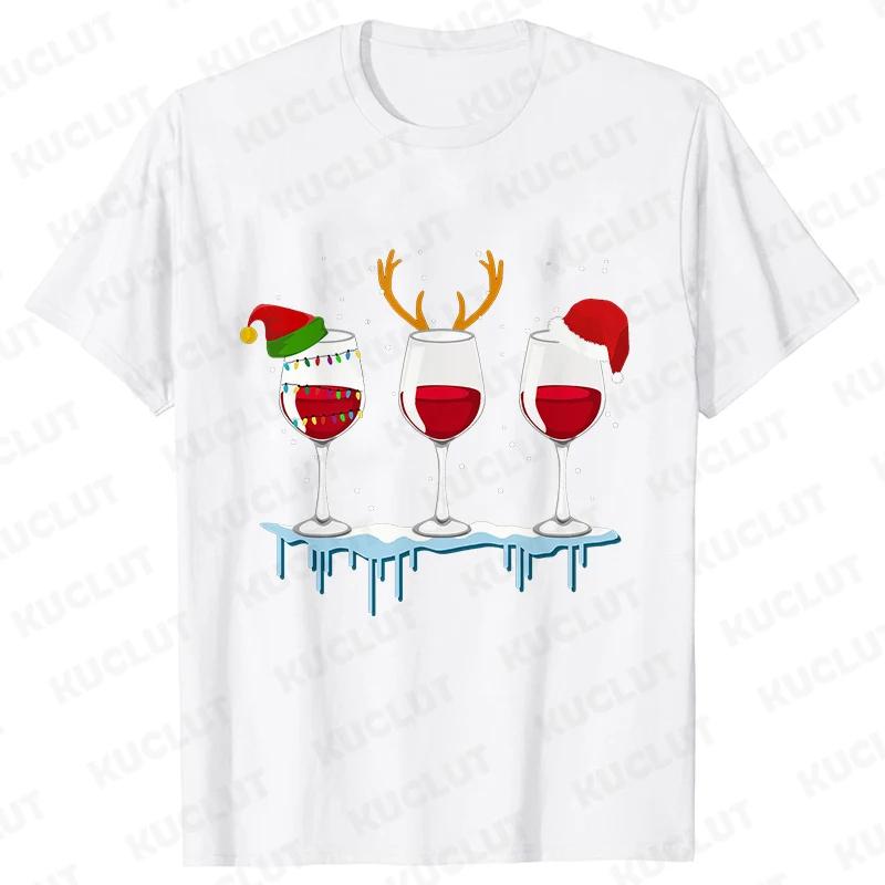 Christmas Wine T Shirts for Women Clothing Funny Cartoon Tshirts Kawaii Fashion Tshirt Korean Female Tops Christmas Wine Tees
