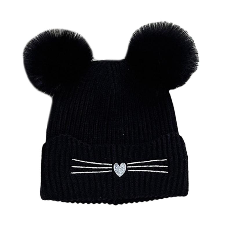 

Children Kitty Knitted Hat Unisex Child Soft Knit cats Ears Bonnet Comfortable Winter Accessory for Outdoor Activity чорний