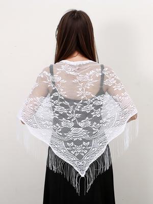 Pure Color Lace Triangle Scarf Women Evening Dresses Shawl Hollow Mesh Bridal Bridesmaid Wedding Party Shawl Lady Capes Wraps