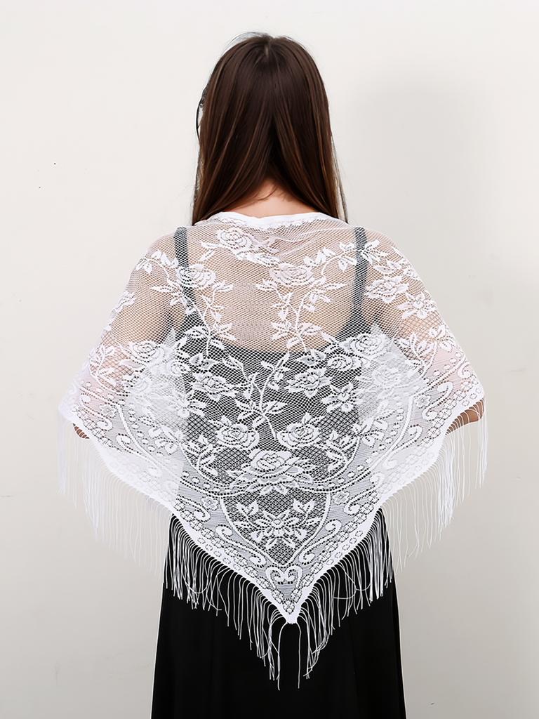 Pure Color Lace Triangle Scarf Women Evening Dresses Shawl Hollow Mesh Bridal Bridesmaid Wedding Party Shawl Lady Capes Wraps