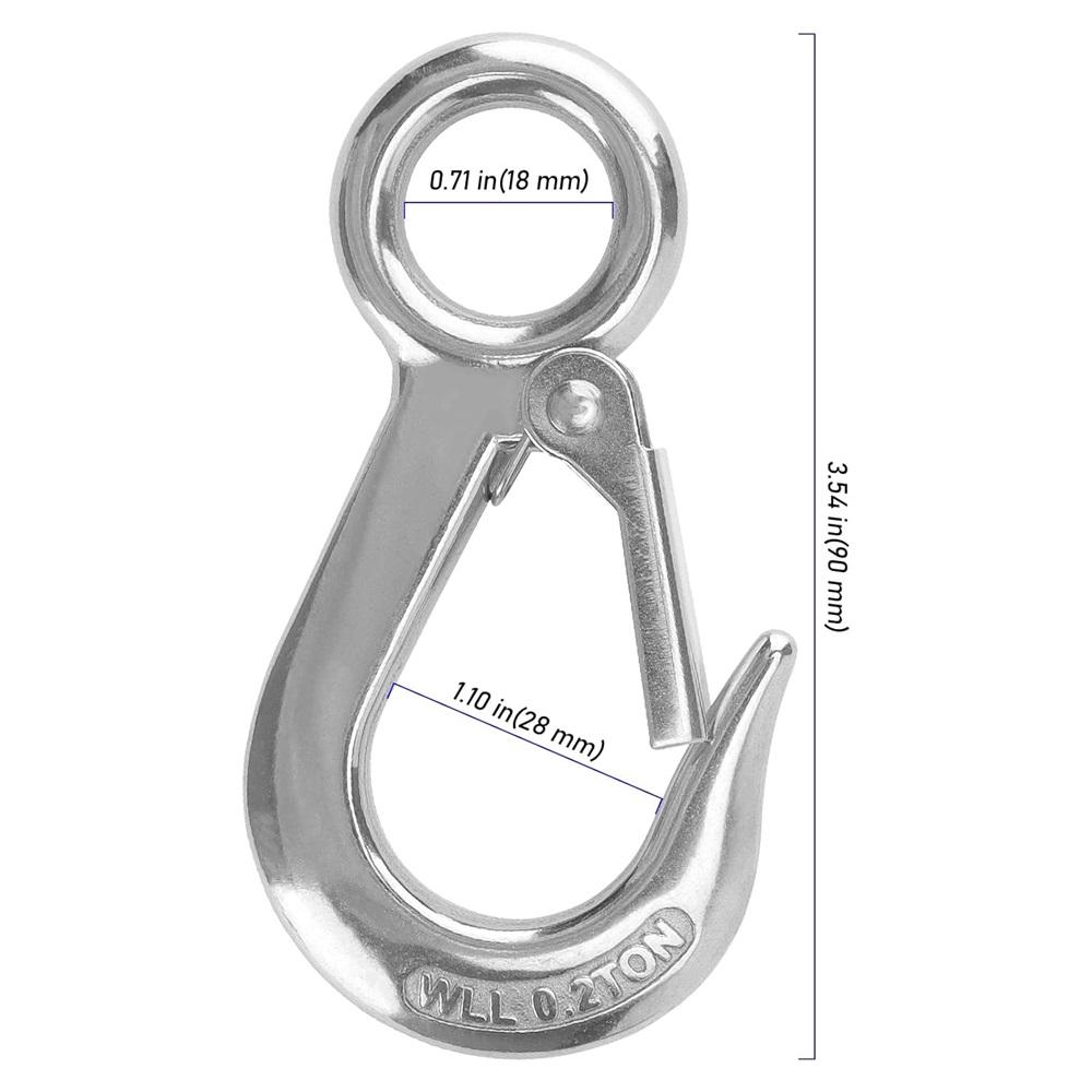 6Pcs 304 Stainless Steel Fast Eye Safety Snap Hook, 0.2Ton 440Lbs Heavy Duty Lifting Grab Hook With Spring Latch For Boat Rigging Hardware