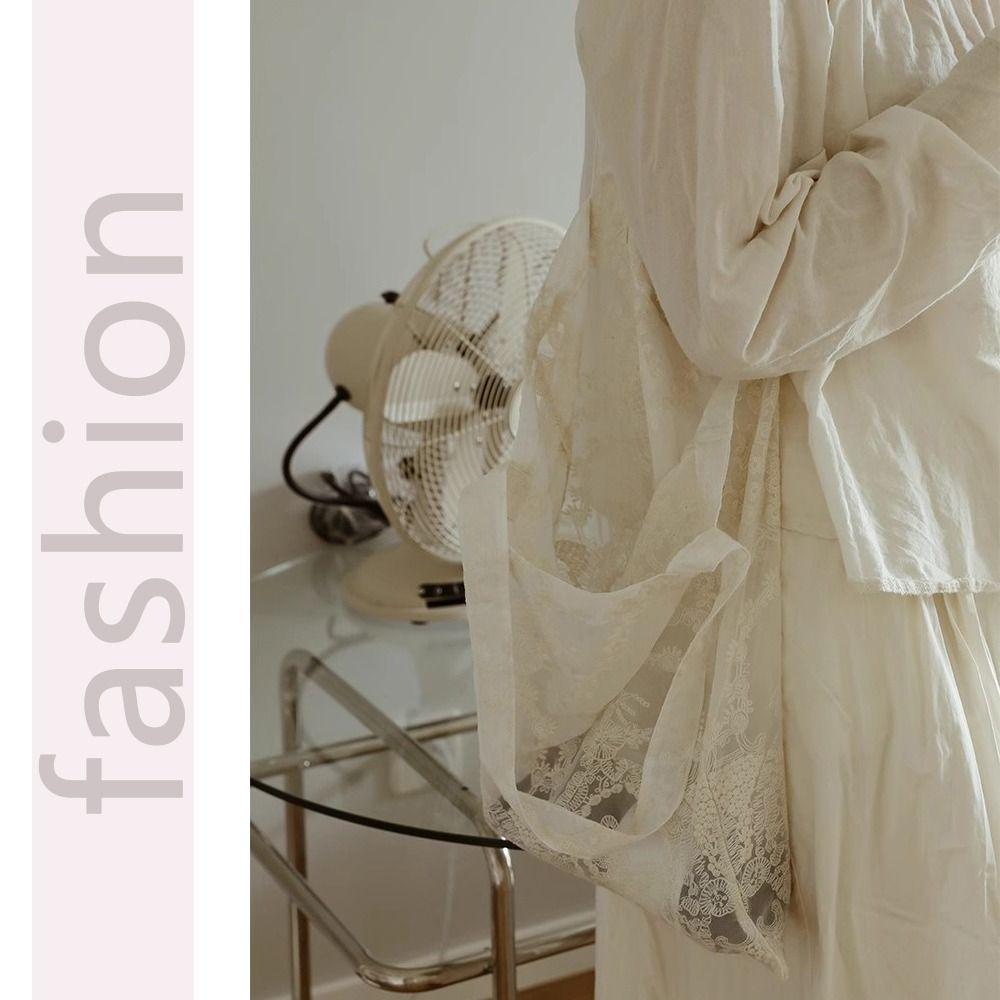 New Soft Embroidered Floral Shoulder Bag Large Capacity Portable Lace Handbag Organza Cloth bag Women