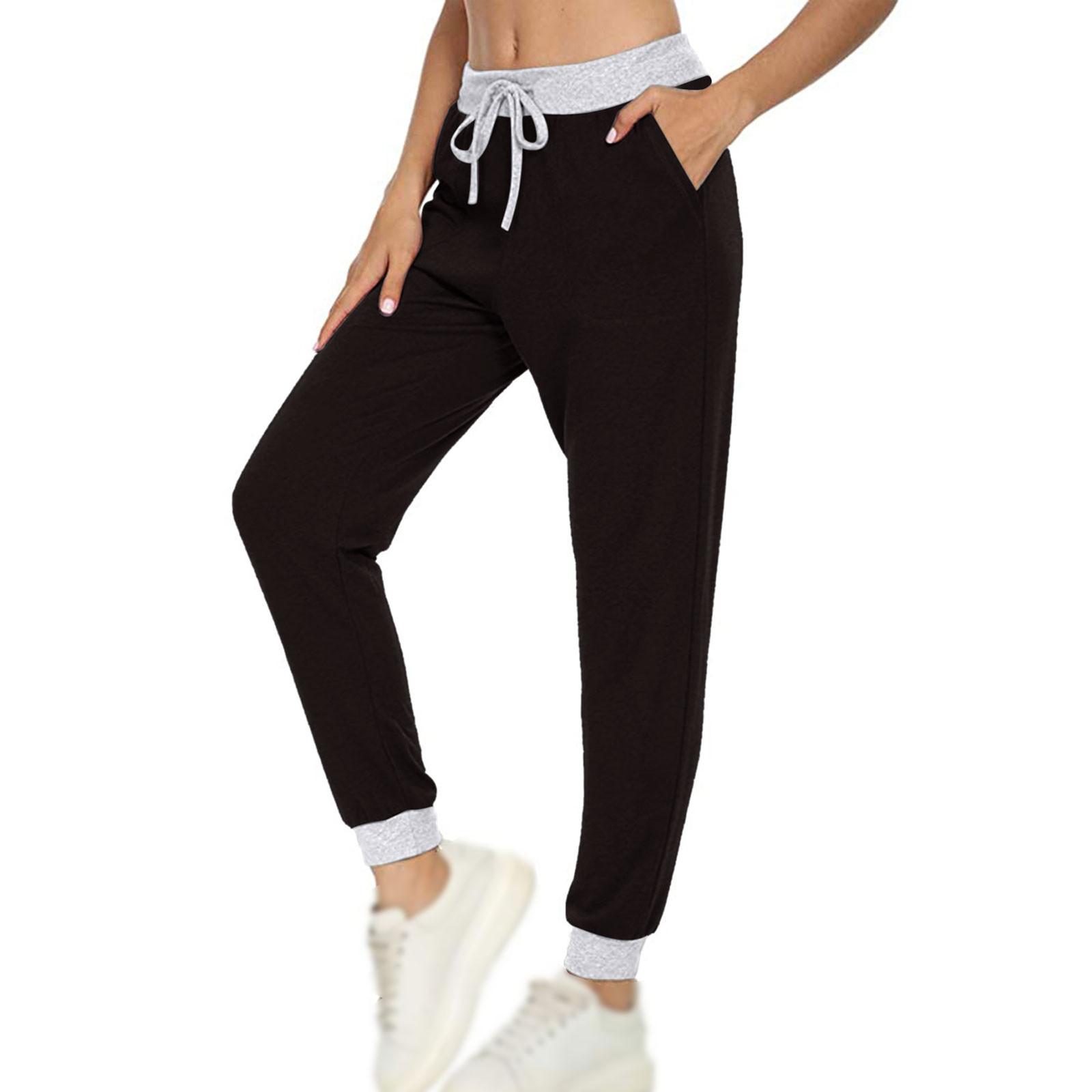 

Женские повседневные спортивные универсальные однотонные брюки с карманами и завязками на шнурке M чёрный