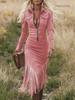 2025 Retro Western Slim-Fit Tassel Hem Cowboy Dress for Girls