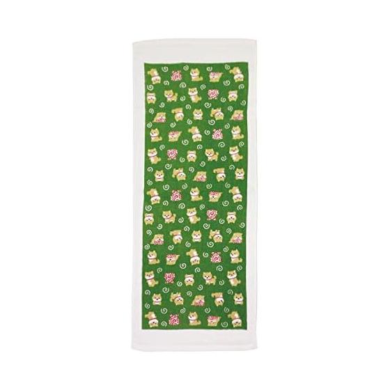 Maeda Dyeing Co. Washin Tenugui Towel, Mameshiba s Errand, Green, Made in Japan, Approx. 33x80cm, 100% Cotton