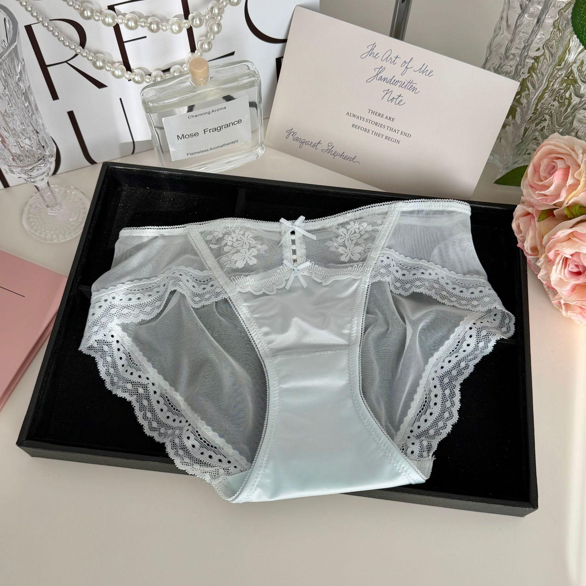 

Sweet Desire Satin Lace Thongs - Charming Bow and Transparent Temptation for Women One Size